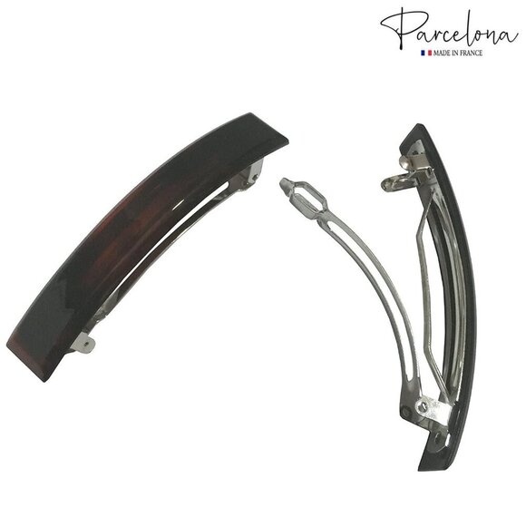 French Hair Clips Set of 2 Black Shell Brown Celluloid Strong Hold Barrette main image 5